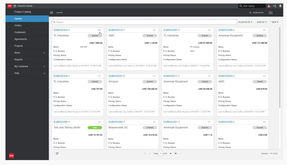 screenshot of Infor CPQ